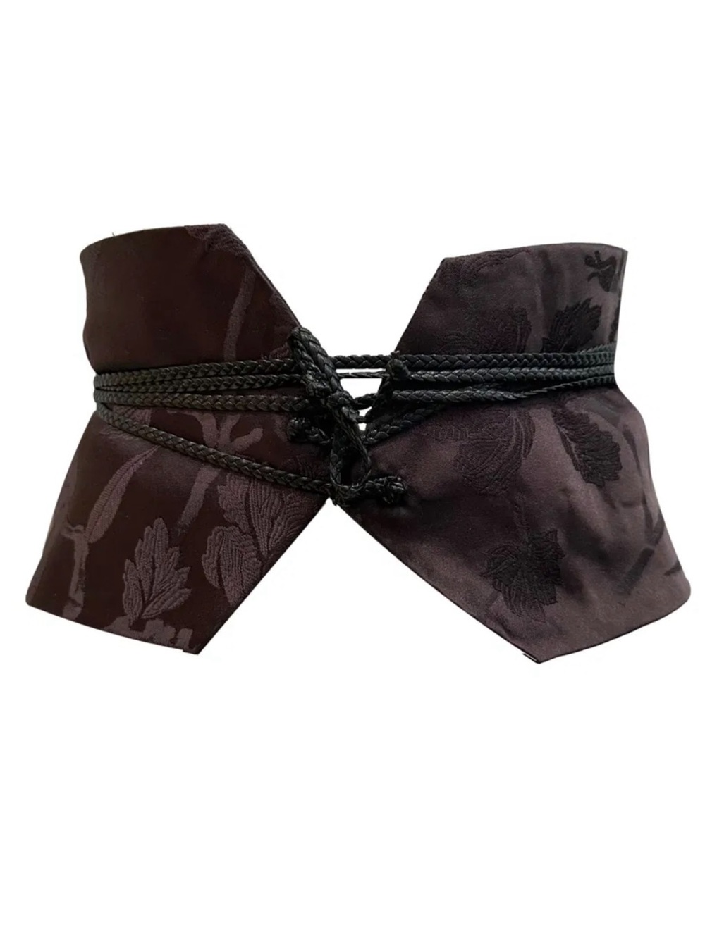 Gucci Tom Ford FW2002 100% Silk Jacquard Obi Belt Braided Leather‎ Runway